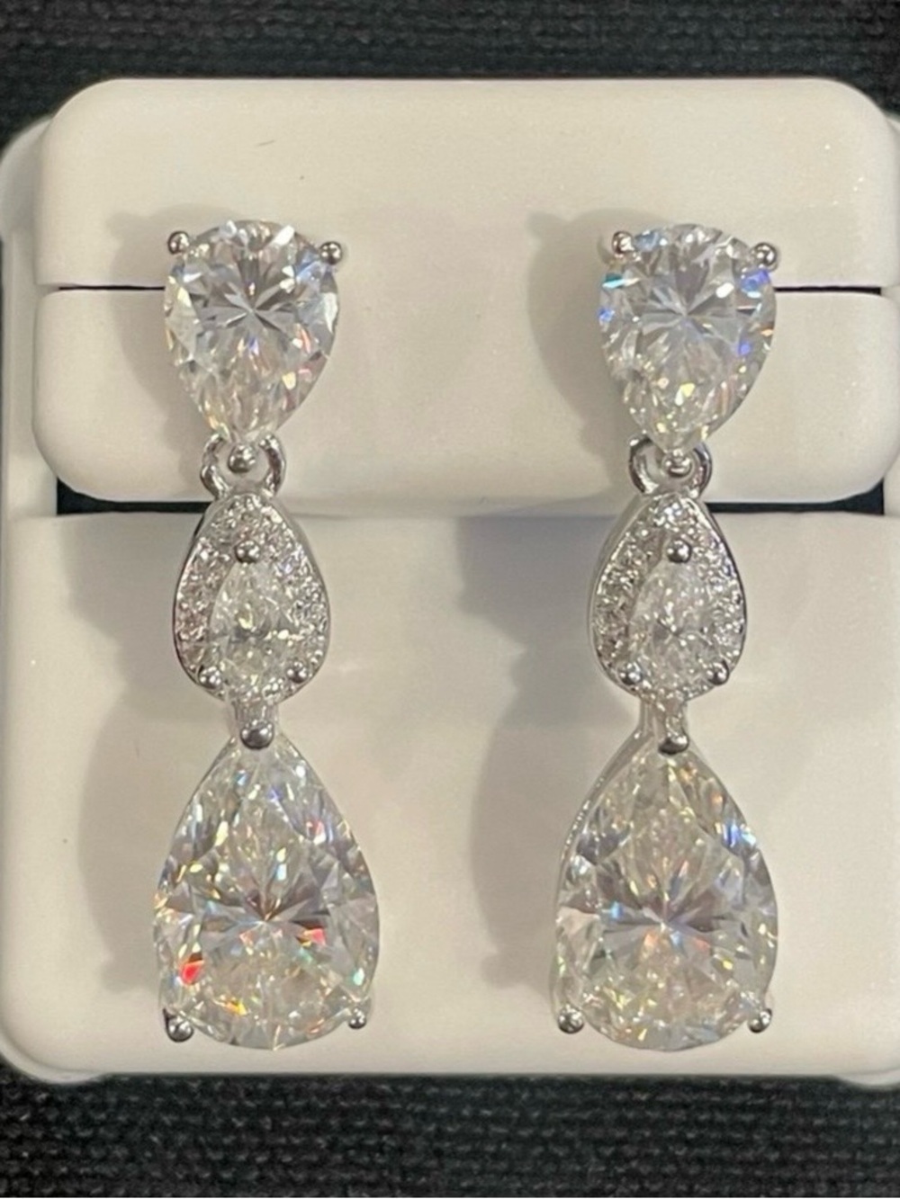 Rhodium plated over 925 silver 6.00ctw Moissanite dangle screw back earrings